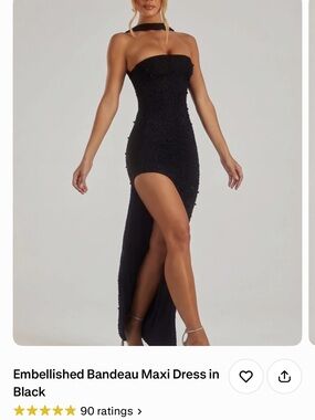 Oh Polly Black Embellished Bandeau Maxi Dress with High Slit